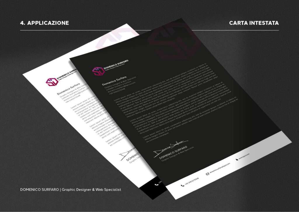 Esempio di carta intestata nel Visual Identity Book, progettata da Ispyra.
