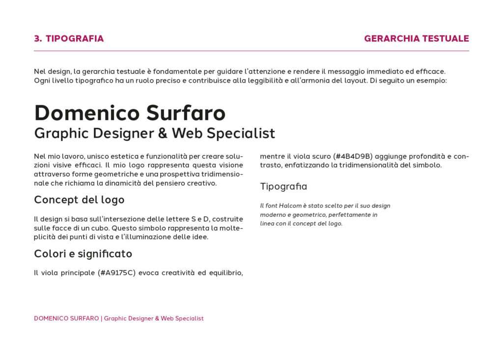 Regole di gerarchia testuale nel Visual Identity Book, sviluppate da Ispyra.