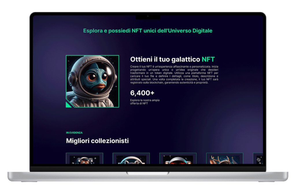 Interfaccia del sito web NFT, progettata con UX/UI avanzato da Ispyra