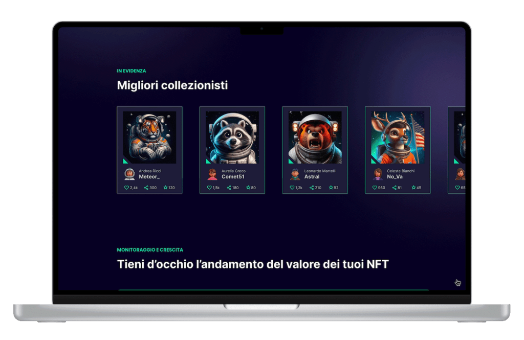Caratteristiche chiave della piattaforma NFT, progettata con UX/UI efficace