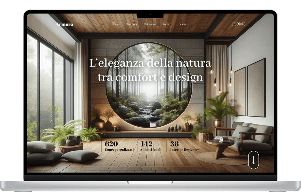 Sezione principale del sito web di Interior Design con immagine d’impatto, progettata da Ispyra.