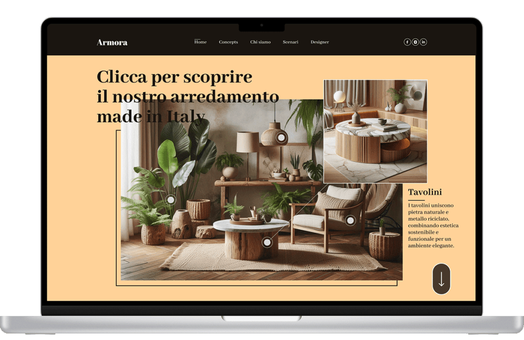 Elemento interattivo del sito web di Interior Design, progettato da Ispyra per migliorare l’esperienza utente.